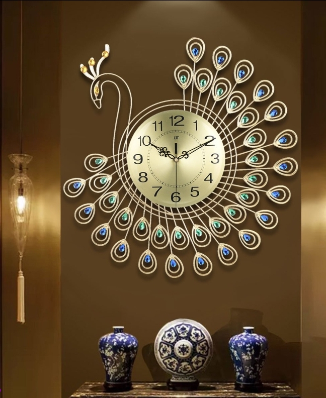 Golden peacock Wall Clock - Madhuram Handicrafts peacock wall colck