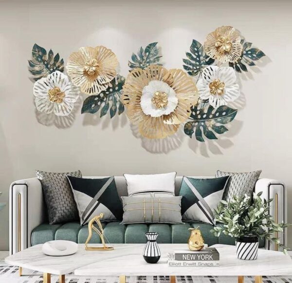 Gold and white flower wall art