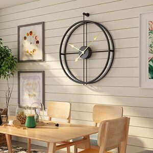 simple big black rings clock with golden arms , specifically good for office or youtubers