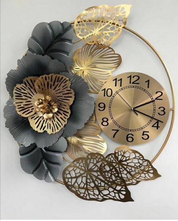 elegant big wall clock in a ring of flower and leaves