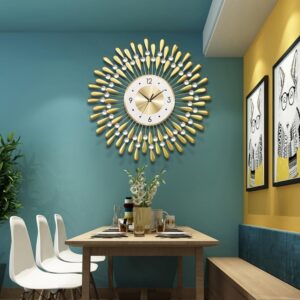 rounded shaped about 24 inches golden wall clock with diamond