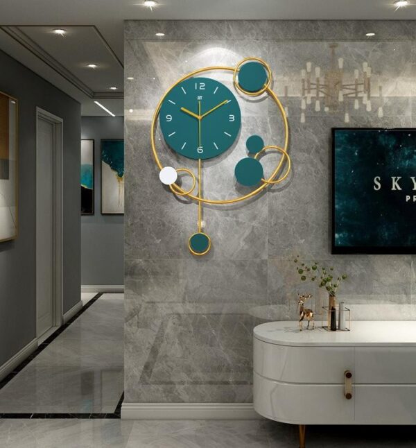 green dial with golden ring designer wall art cum clock for home decor by madhuram handicrafts