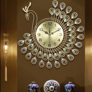 peacock wall art cum clock with multi color decorative beats on it for your designer wall