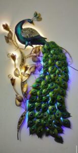 peacock wall art with led is a vertical wall art by Madhuram Handicrafts
