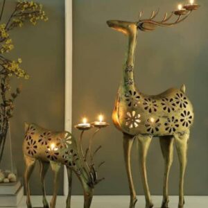 tealights on deer set of 2, home decor pair of deer by Madhuram handicrafts