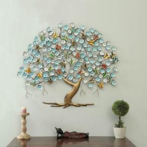 tree metal decor, blueish wall tree decor