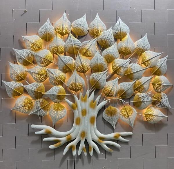 cream and golden tree Metal Wall Art by Madhuram Handicrafts