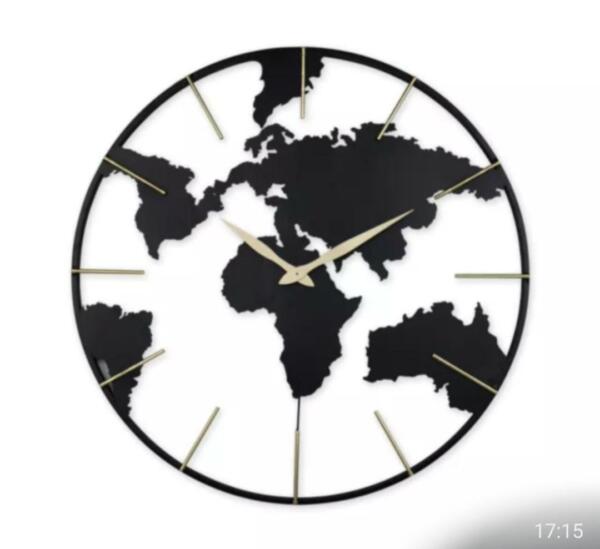 world map, metal clock